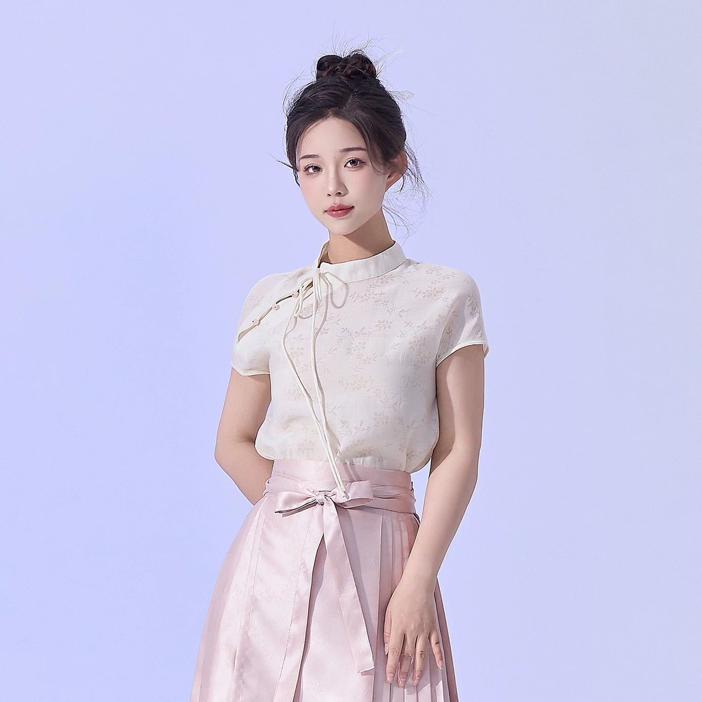 Flower Fairy Story [Camellia] Light gauze skirt High texture printed horse skirt han HanFuDreams Melting Moon Short Sleeve S