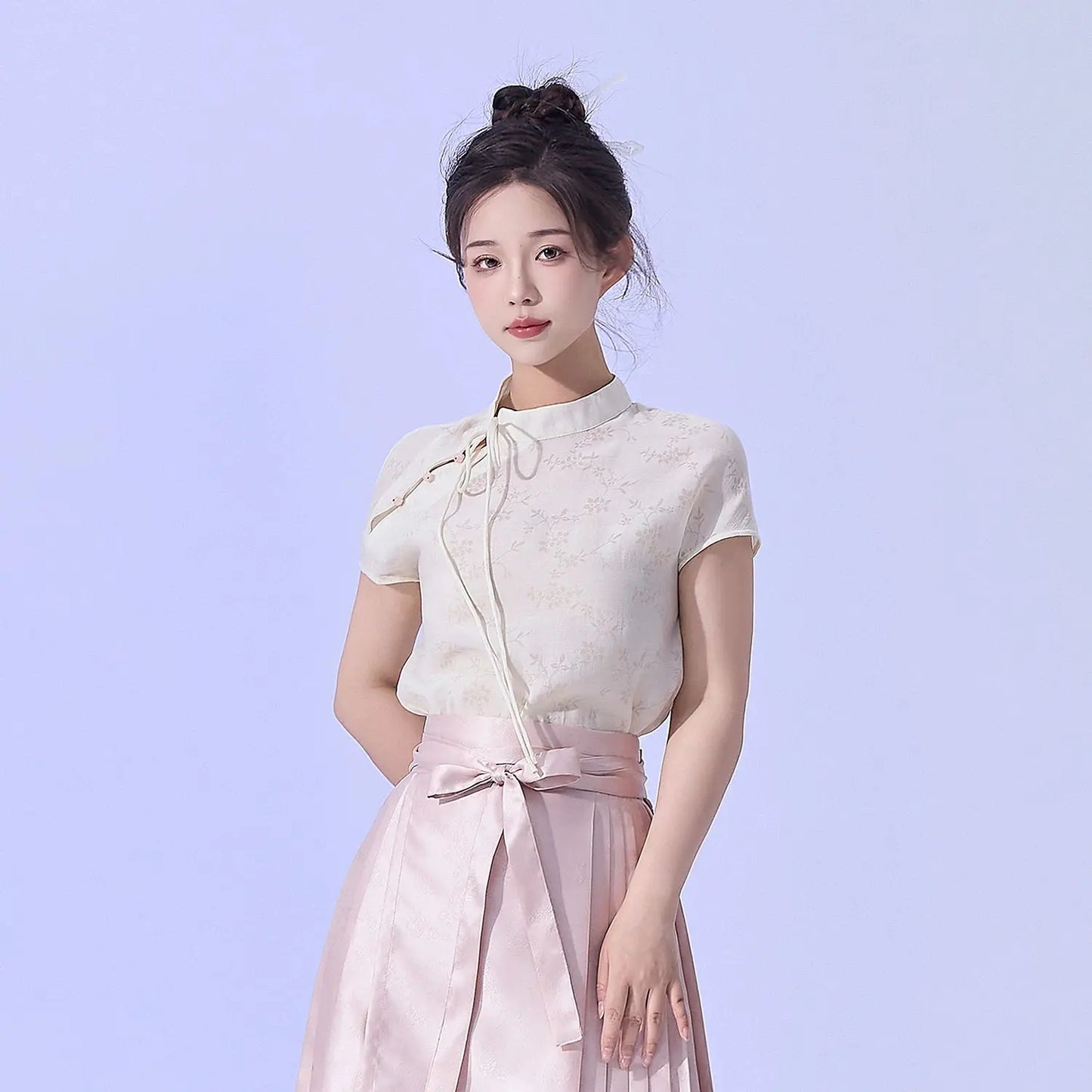 Flower Fairy Story [Wisteria] Light gauze skirt High texture printed horse skirt modern HanFuDreams Melting Moon Short Sleeve S