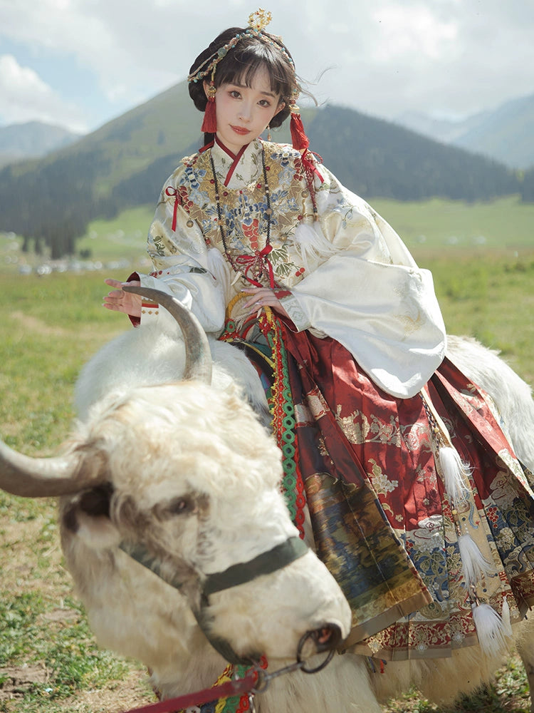 More than thirteen [Jiuyao golden branches] red horse dress Ming Hanfu women's autumn and winter ming HanFuDreams