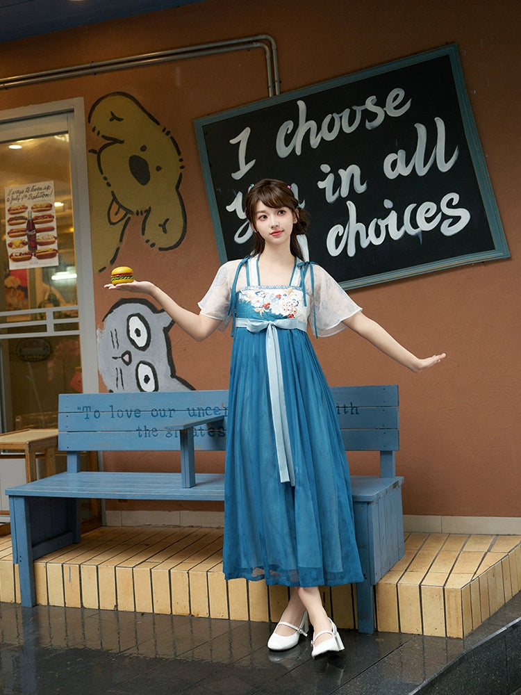 More than thirteen [sapphire flower wall] embroidered chest-length Han element dress han HanFuDreams