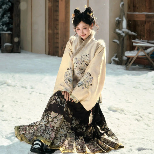 Hanfu Cross-collar Short Shirt & Horse Skirt ming July Eve Bijia + Pipa Sleeve + Horse Face XS