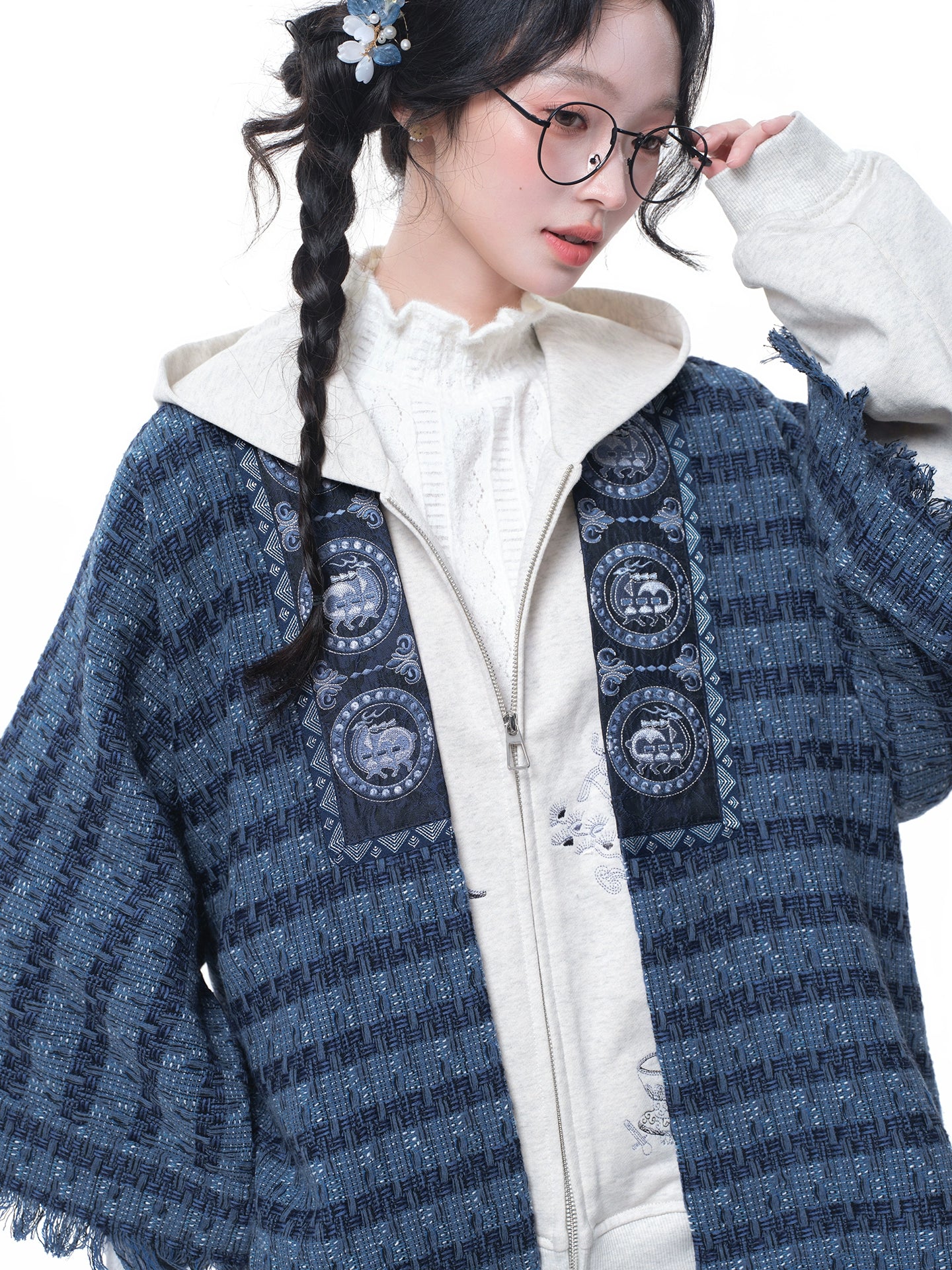 More than thirteen [indigo beads] Xiaoxiangfeng jacket embroidered denim cardigan modern HanFuDreams