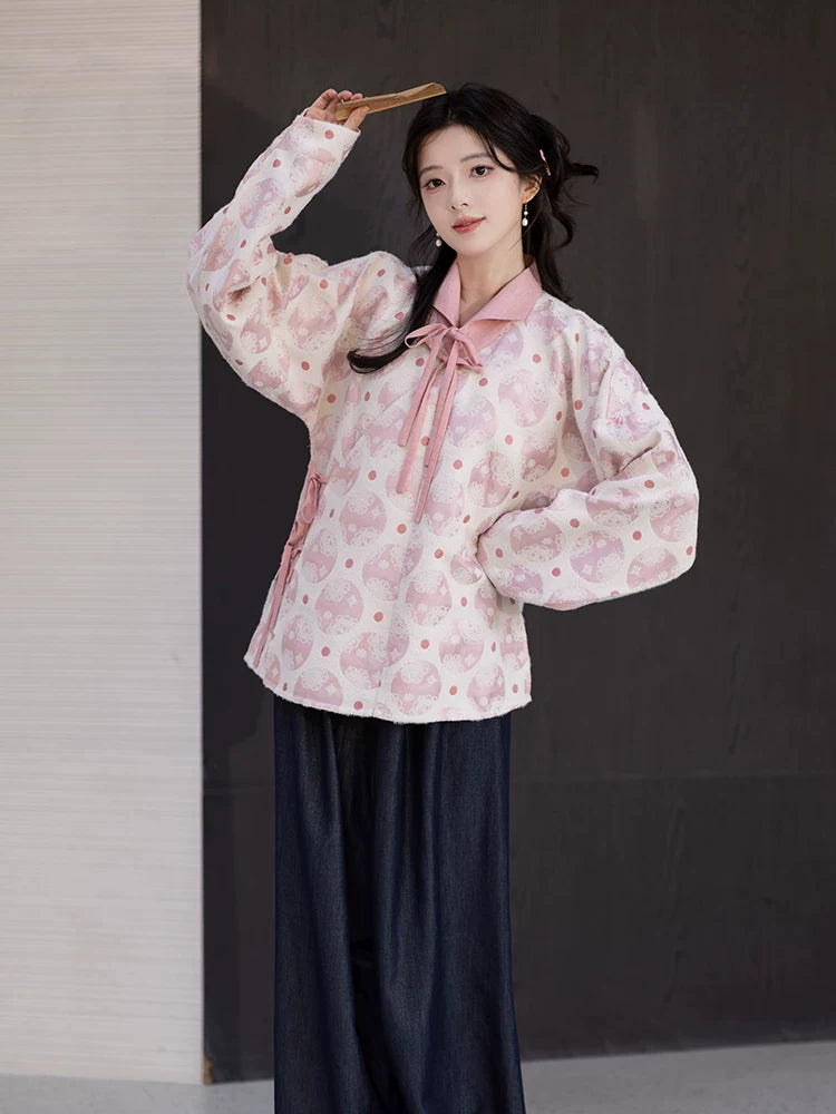 Chi Xia [Taoxi Room] Ming-made lapel shirt Tencel straight waist pants ming HanFuDreams