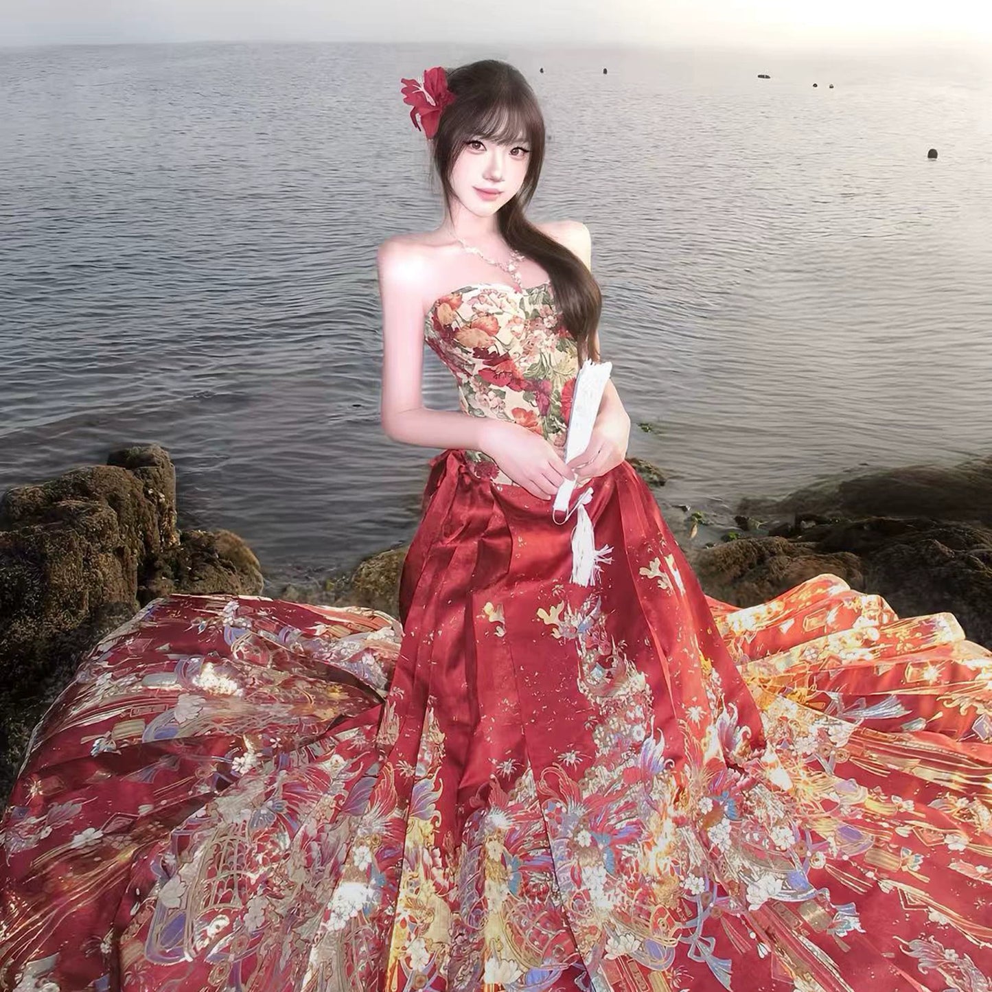 Flower Fairy Story [Fish Banquet Lantern Night] Bust Skirt Weaving Gold Horse Skirt Set modern HanFuDreams Horse skirt S