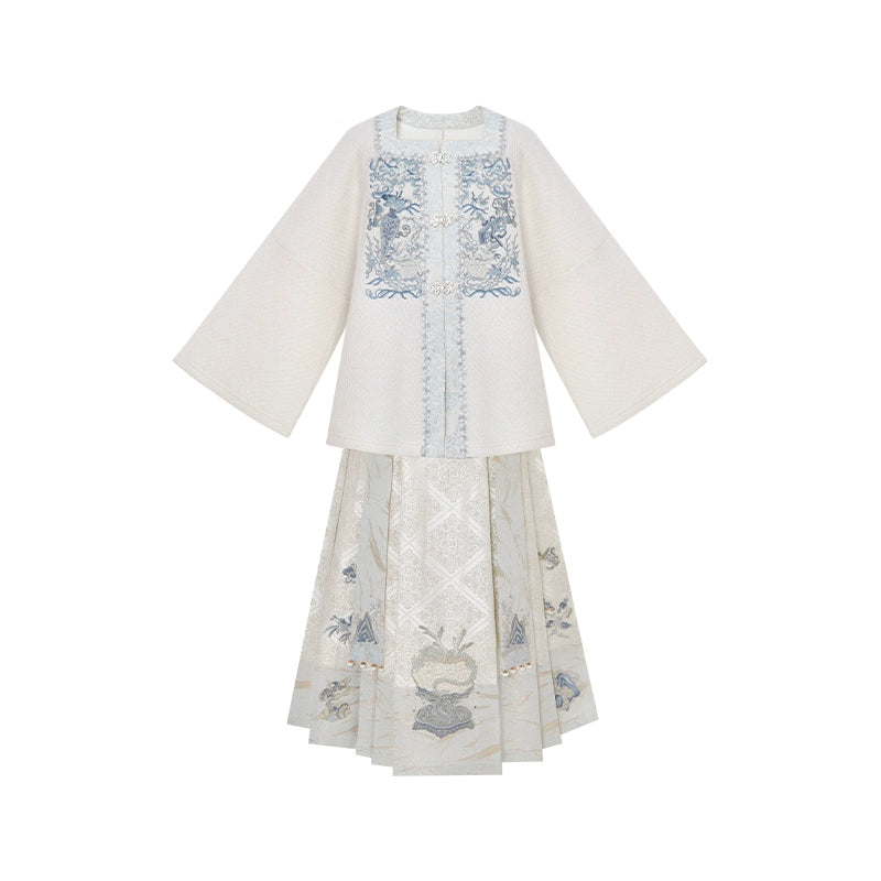 More than thirteen [thousand Dendrobium beads] knitted jacket woven gold embroidered pleated skirt Hanfu han HanFuDreams two-piece set S