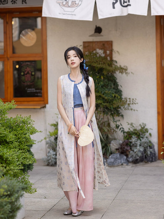 Ming-made round neck long than Jia Tencel wide-leg pants Hanfu