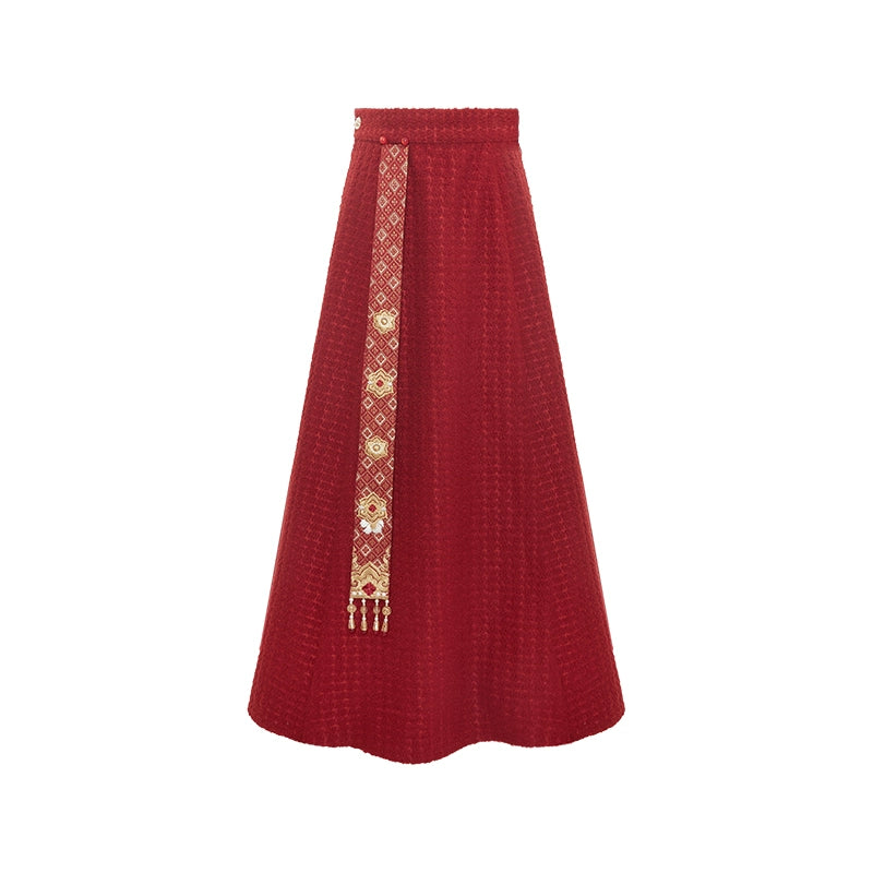 More than thirteen [Ta Meng] red embroidered crew neck top and lower skirt modern HanFuDreams lower skirt S