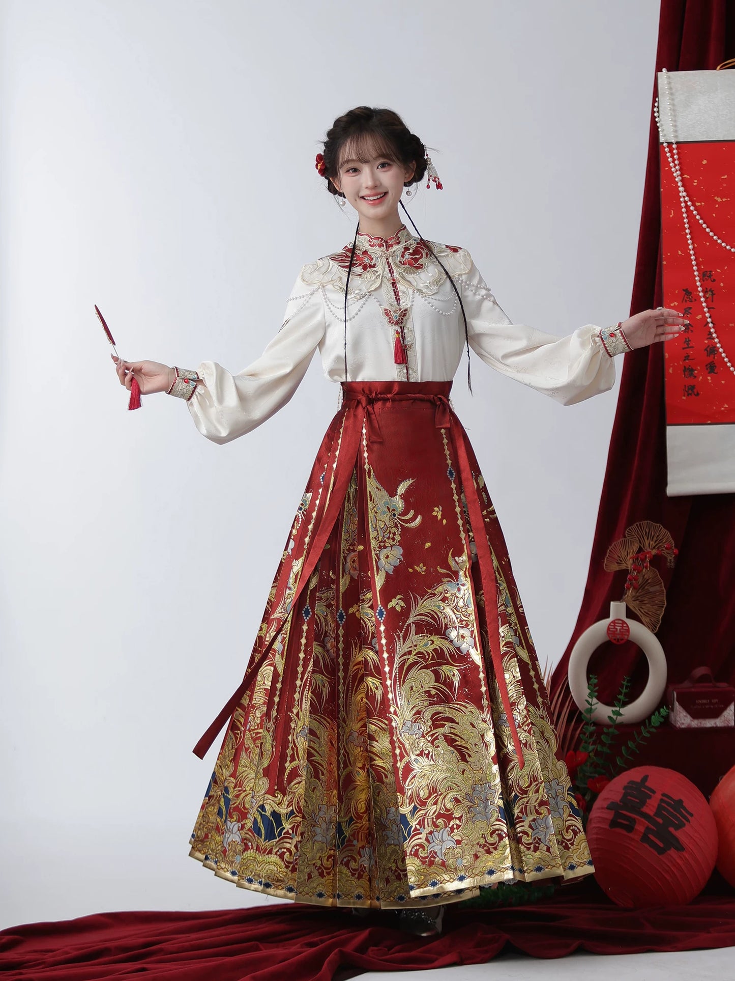Flower Fairy Story [Phoenix Yu Fei] Weaving Gold Horse Dress Set Engagement Dress han HanFuDreams
