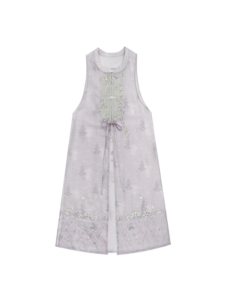 [Embroidered Lotus] Ming Dynasty Purple Lyocell Hanfu Set modern Shisanyu Long Vest S