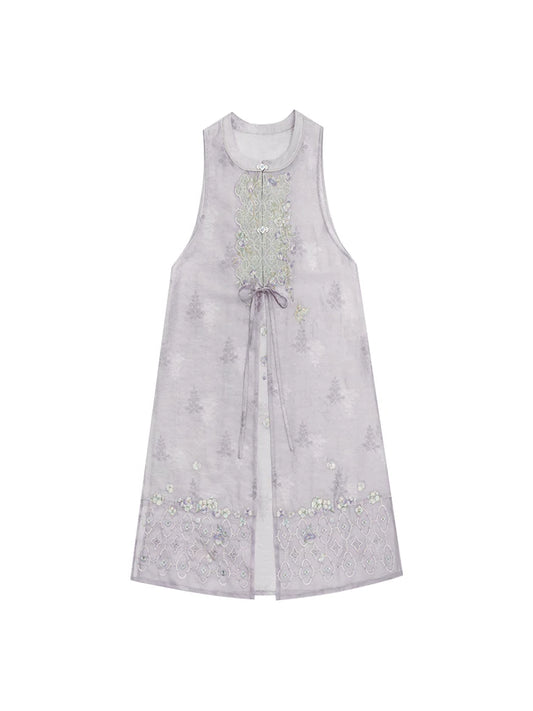 More than thirteen [Embroidered Lotus] Ming Dynasty Purple Lyocell Hanfu Set modern HanFuDreams Long Vest S