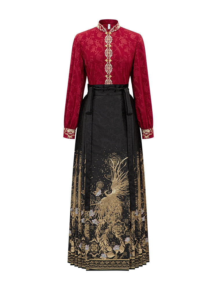 Ming-style Horse Face Skirt Hanfu for Toasting and Engagement Ceremonies.