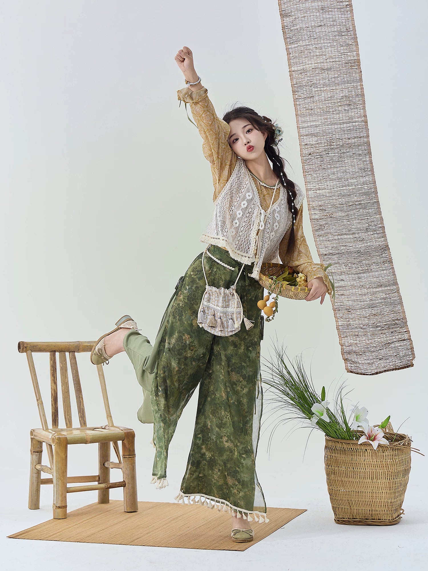 Flower Fairy Story [Qing Yunjin] Crew Neck Vest Improved Song Pants Wide Leg Pants song HanFuDreams