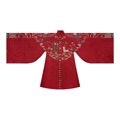 Hanfu Ming-Style Long Jacket and Horse Face Skirt ming HanFuDreams Fashion Red stand-up collar, large-sleeved long jacket, in stock. S