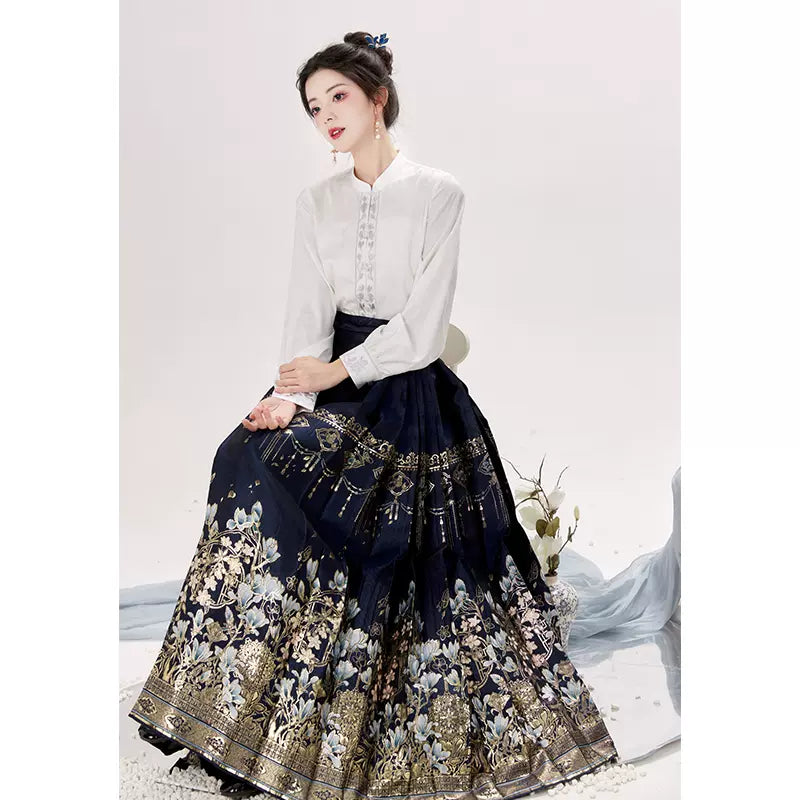 Shirt with imitation makeup flower horse face skirt Hanfu.