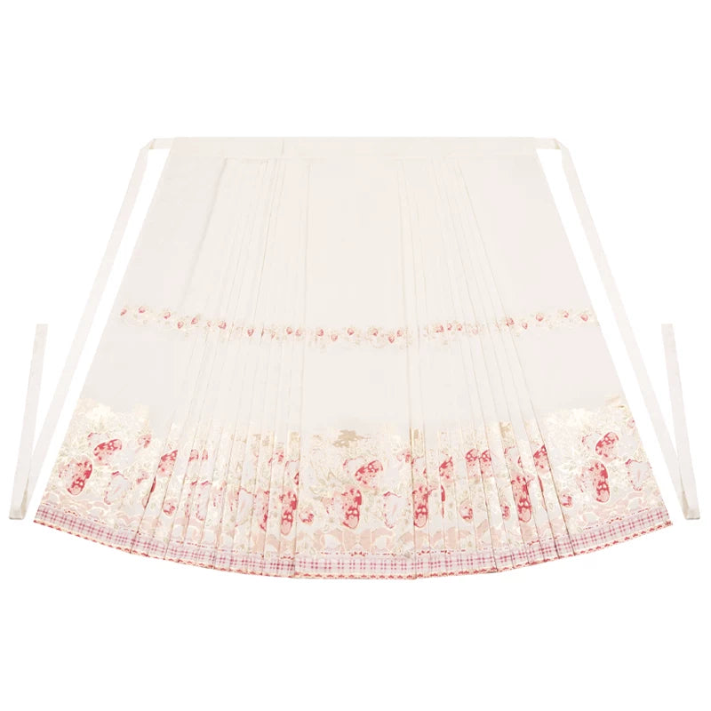 Flower Fairy Story [Berry Rabbit] Cross-necked Pipa Sleeve Weaving Gold Horse Face Dress Ming ming HanFuDreams Strawberry white horse dress S