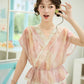 More than thirteen [Xiaohe Flip] Summer national style smudged pink top and shorts set HanFuDreams