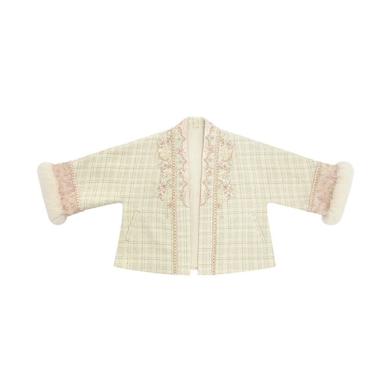 July Eve [Cold Smoke Taoyao] Opposite Collar Short Jacket Suspender Bust Skirt modern HanFuDreams Cold smoke peach yao, short jacket with opposite placket XS