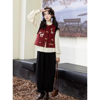 Chi Xia [Bogu Pony] velvet short than armor bottoming shirt six broken skirt modern HanFuDreams Three-piece set (Bijia + bottoming shirt + bloomers) S