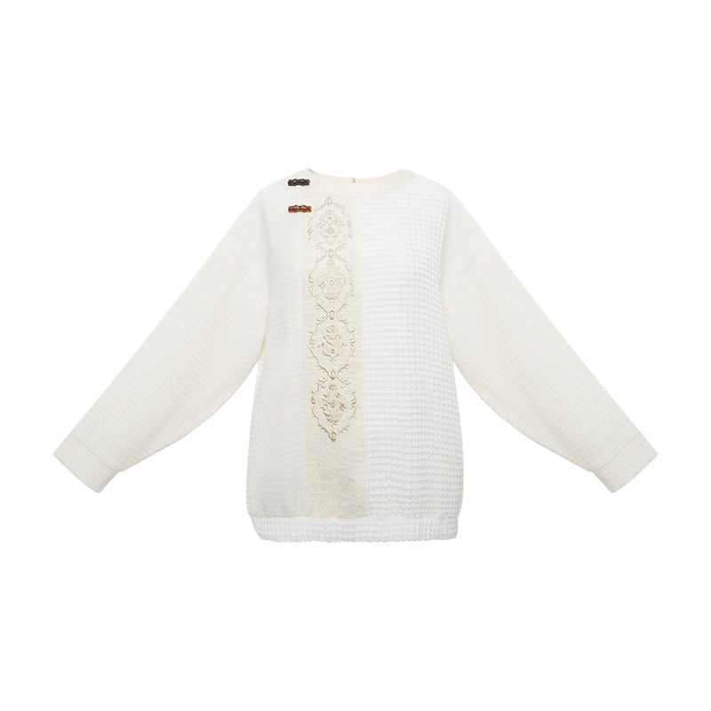 More than thirteen [Fengting Gui] 2025 autumn new waffle splicing skirt modern HanFuDreams Crew neck sweater S