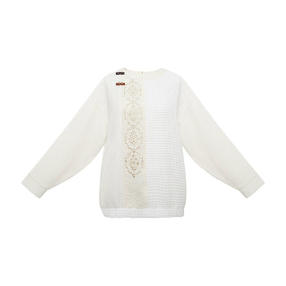 More than thirteen [Fengting Gui] 2025 autumn new waffle splicing skirt modern HanFuDreams Crew neck sweater S