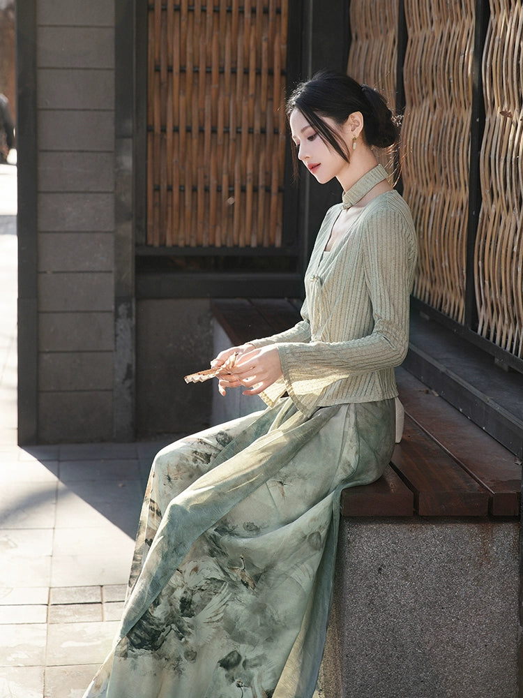 More than thirteen [Linchun poems] knitted cardigan wide-leg pants set spring HanFuDreams