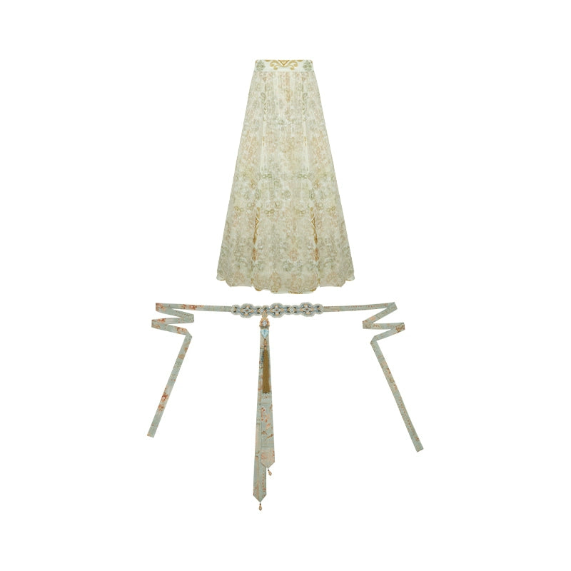 More Than Thirteen [Qingping wind] summer round neck printed lower skirt modern HanFuDreams Lower skirt (including belt + accessories) S