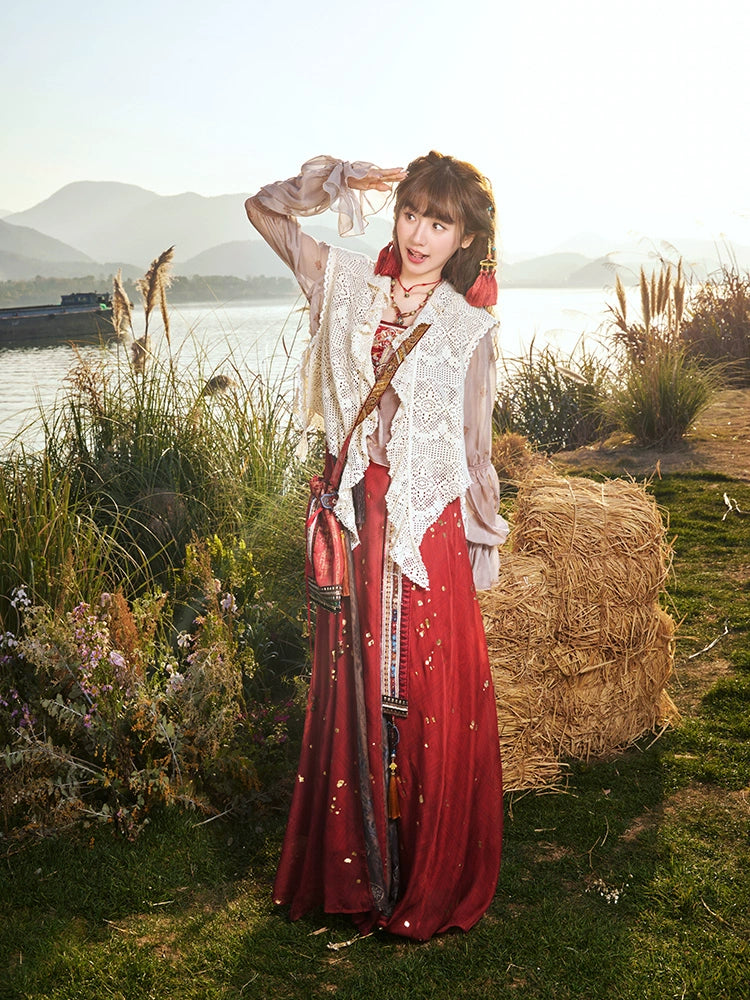 More than thirteen [古岭红梅] knitted vest shirt skirt set Han han HanFuDreams