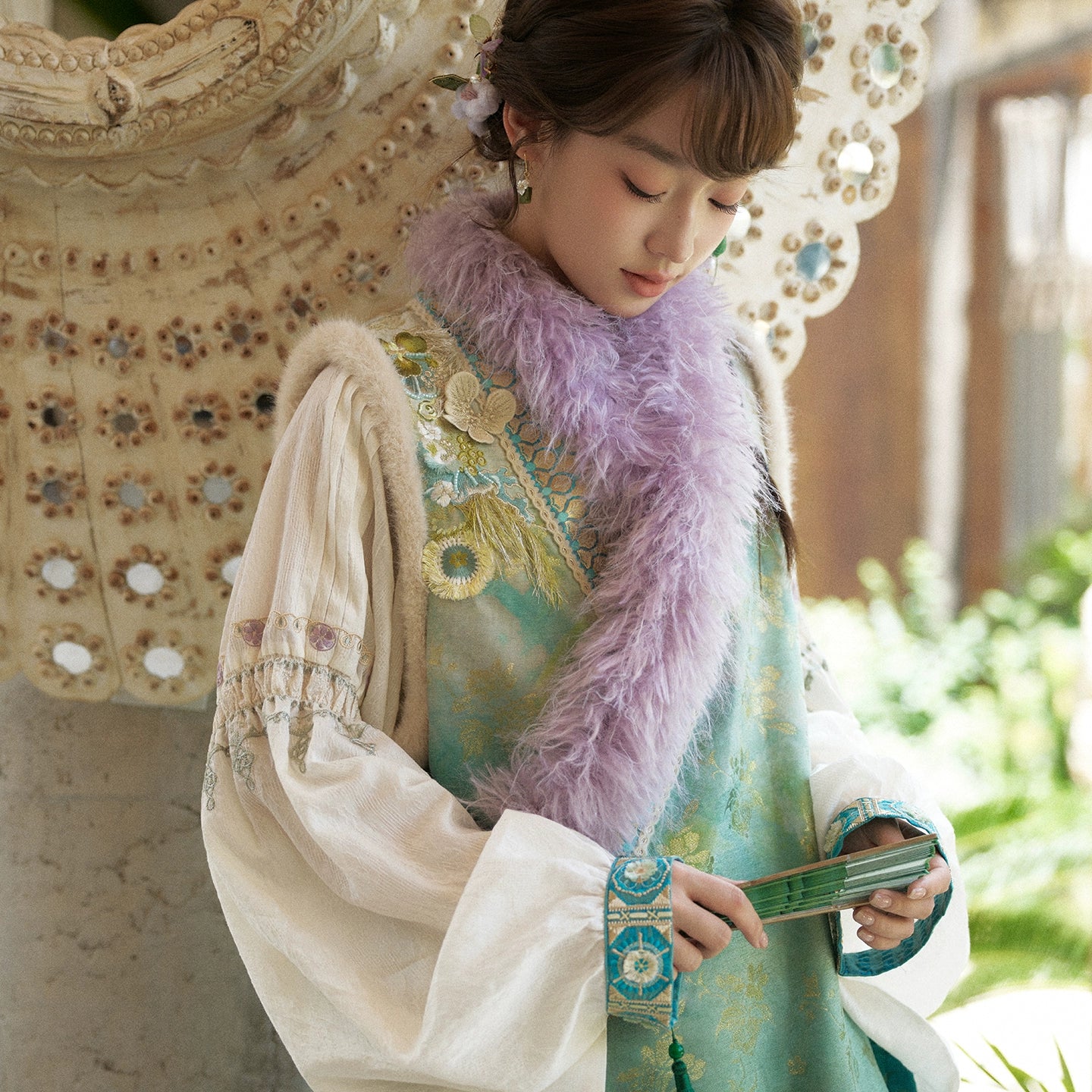 More than thirteen [Empty Mountain Evening Photo] Weaving Gold Bijia Horse Face Skirt Ming ming HanFuDreams four-piece set S