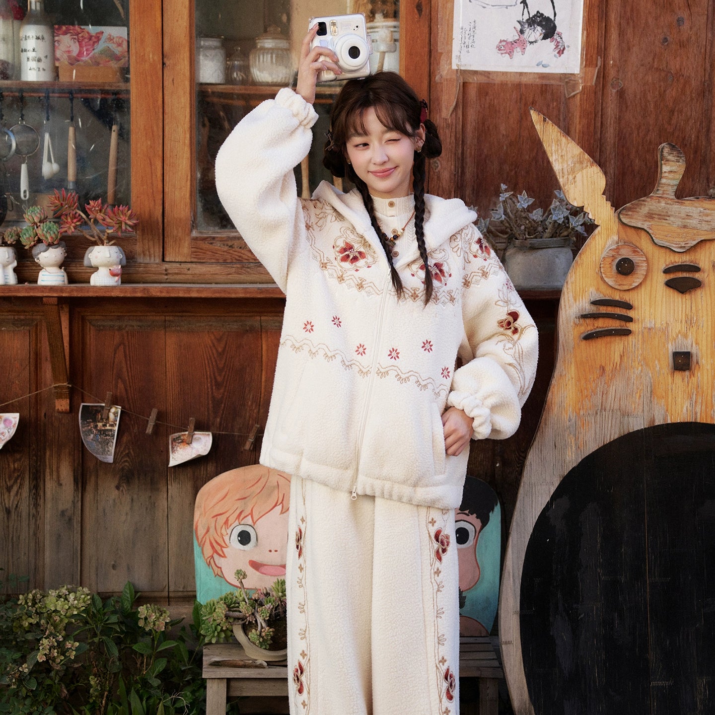 More than thirteen [such as flame] fleece embroidered jacket pants warm suit modern HanFuDreams two-piece set S