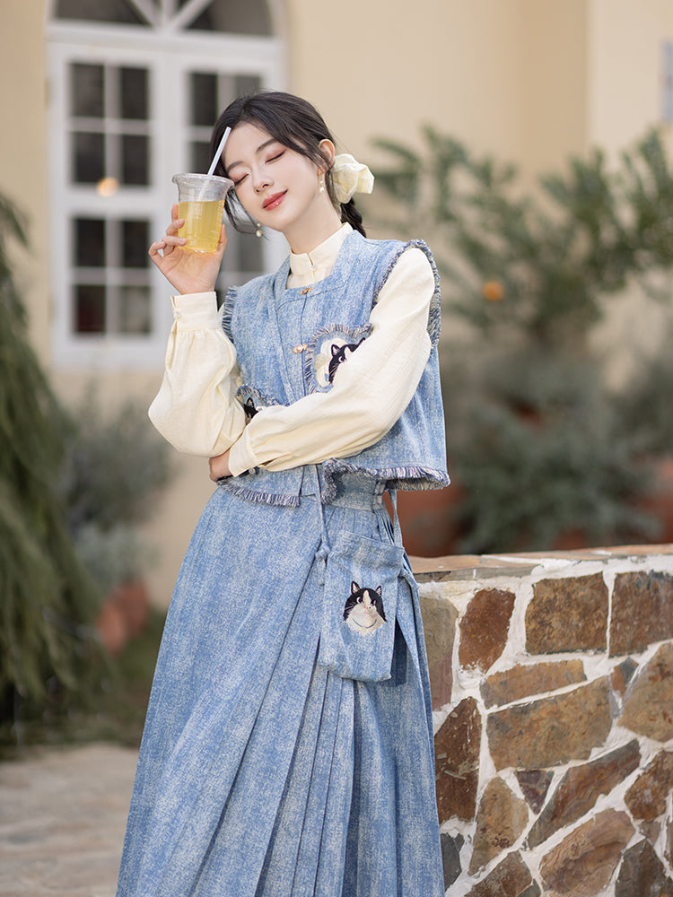 Cat Embroidery Bijia Tencel Shirt Horse Dress Hanfu han HanFuDreams