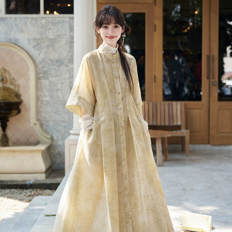 Wenzhong Tencel Set—Stand-Collar Duijin Embroidered Dress modern Shisanyu Two-piece set XS
