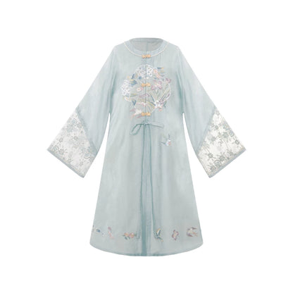 [Cyan Wave] Casual Blue Hanfu Set modern Shisanyu Round-Neck Top S