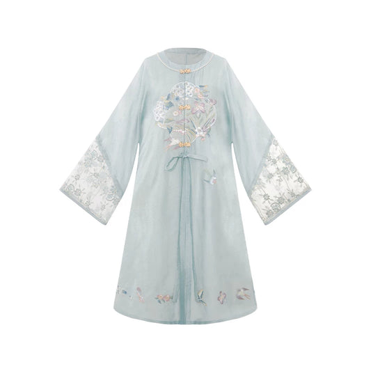 More than thirteen [Cyan Wave] Casual Blue Hanfu Set modern HanFuDreams Round-Neck Top S