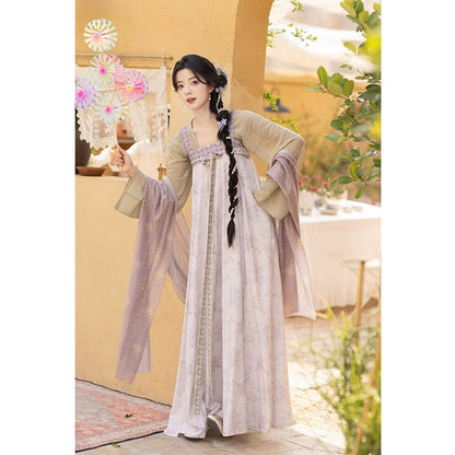 Tang Tencel Shawl Chest Suspender Skirt Hanfu Women tang HanFuDreams Two-piece set (short shirt + chest-length suspender skirt) S