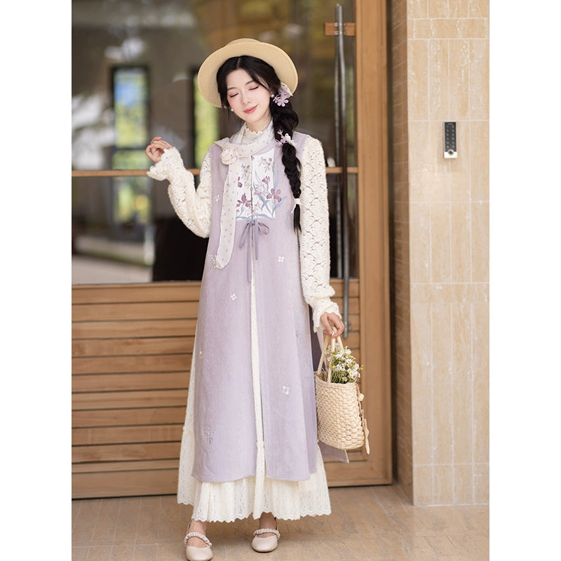 Chi Xia [purple iris] is longer than a knitted shirt lace skirt ming HanFuDreams Purple iris three-piece set S