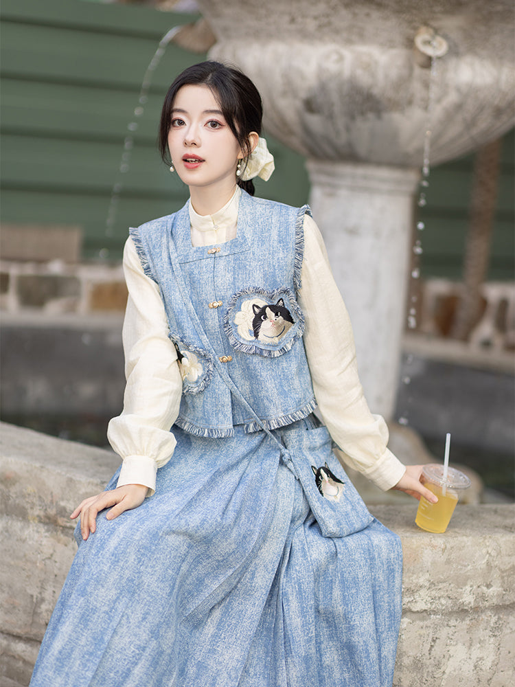 Cat Embroidery Bijia Tencel Shirt Horse Dress Hanfu han HanFuDreams