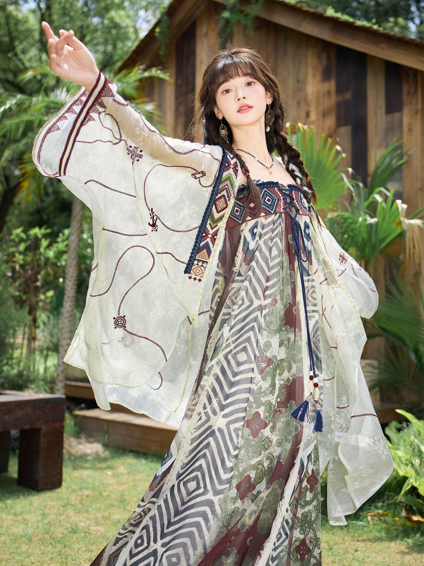 More than thirteen [Eternal Vine] summer ethnic style suspender skirt song HanFuDreams