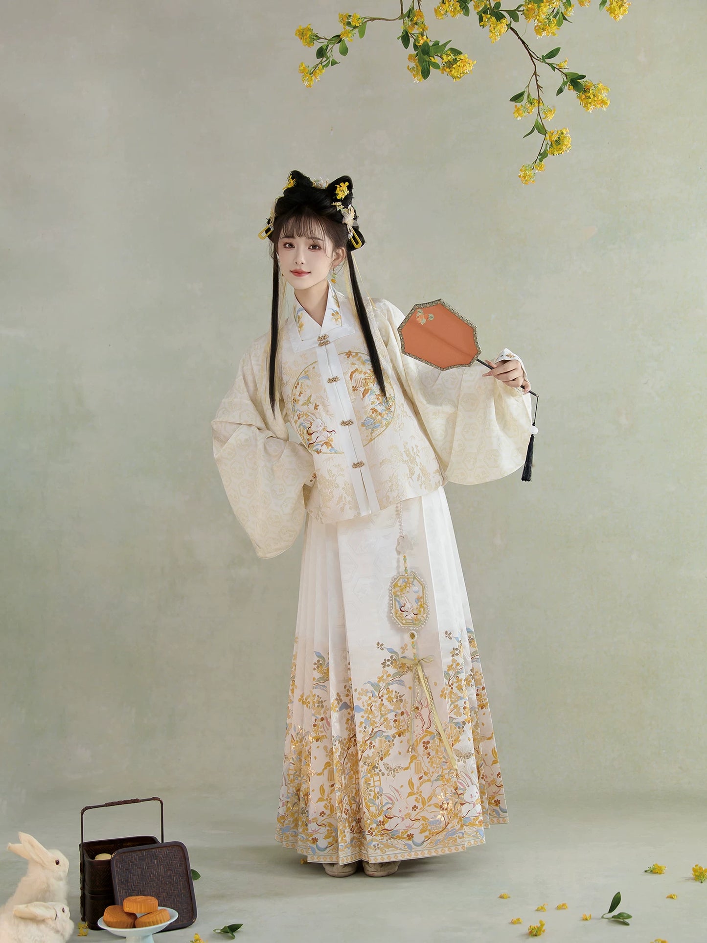 Flower Fairy Story [Golden Branch Rabbit Shadow] Bust Skirt Weaving Horse Face Skirt Set han HanFuDreams