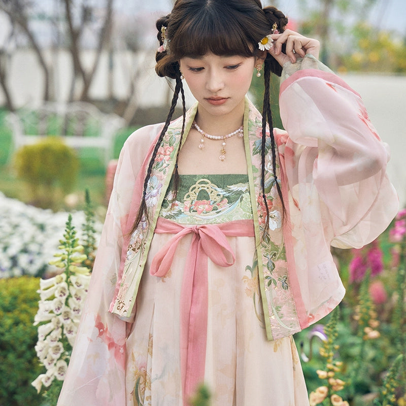 More than Thirteen “Hualinxia” Embroidered Hanfu Set (Cardigan & Suspender Skirt) han HanFuDreams two-piece set S