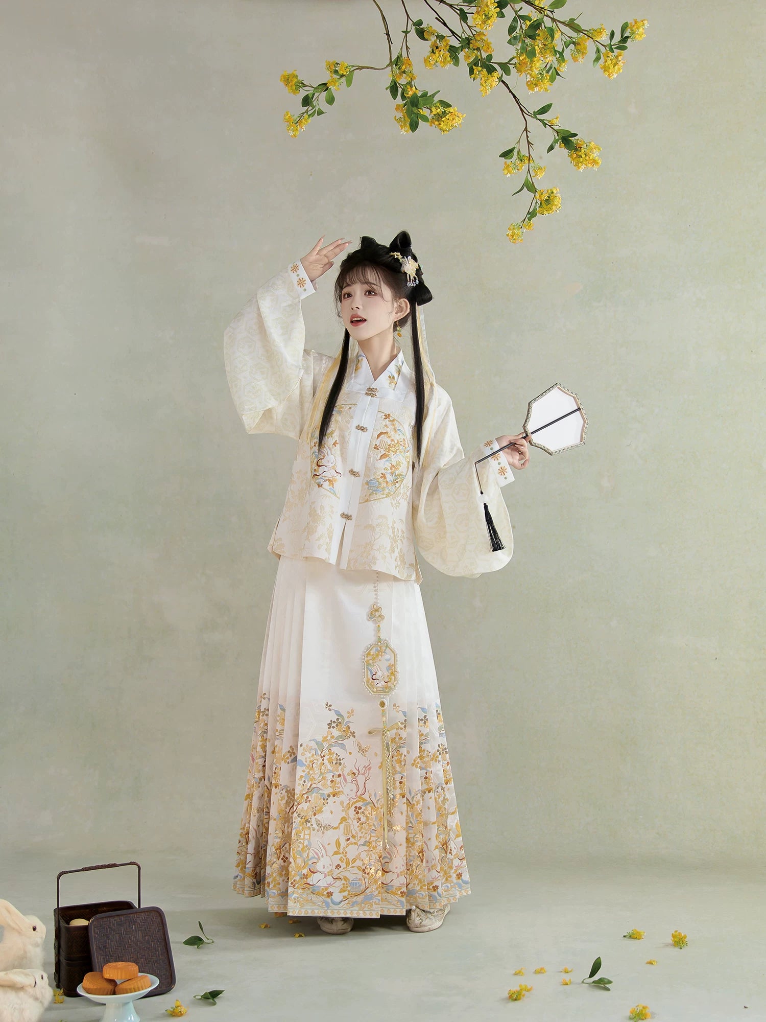 Flower Fairy Story [Golden Branch Rabbit Shadow] Bust Skirt Weaving Horse Face Skirt Set han HanFuDreams