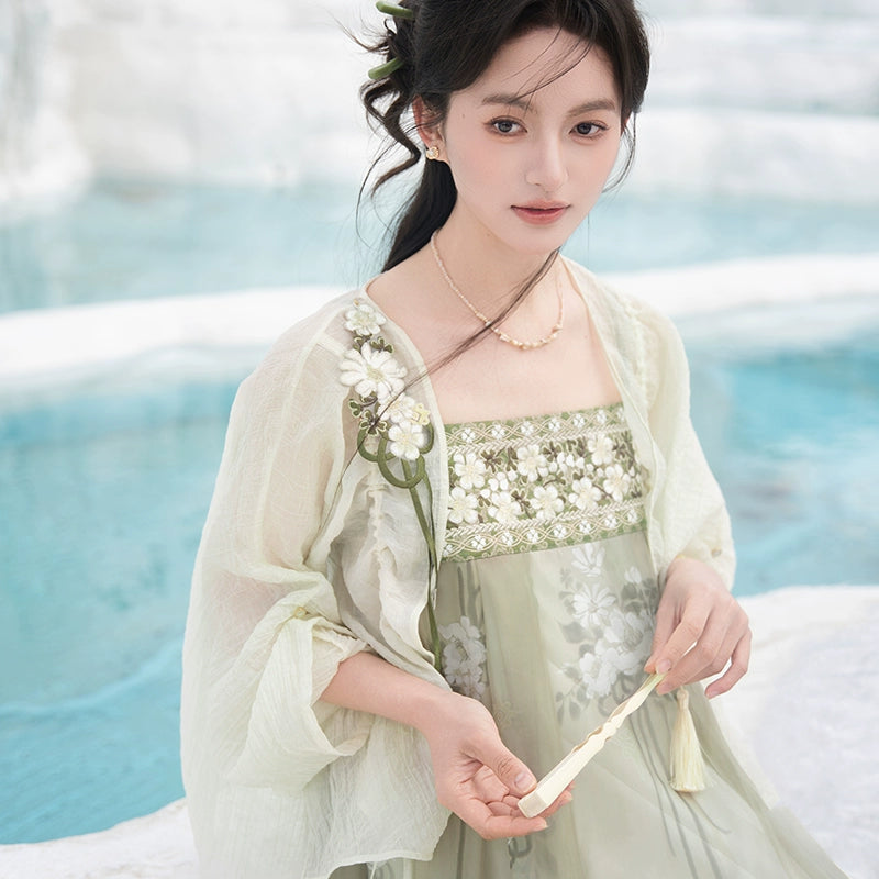 More than thirteen [spring bouquet] summer Tencel jacket embroidered suspender skirt dress modern HanFuDreams two-piece set S