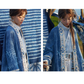 More than thirteen [Cangming Night] denim embroidered jacket curved collar top trousers set modern HanFuDreams