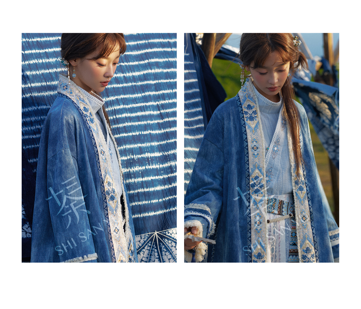 More than thirteen [Cangming Night] denim embroidered jacket curved collar top trousers set modern HanFuDreams