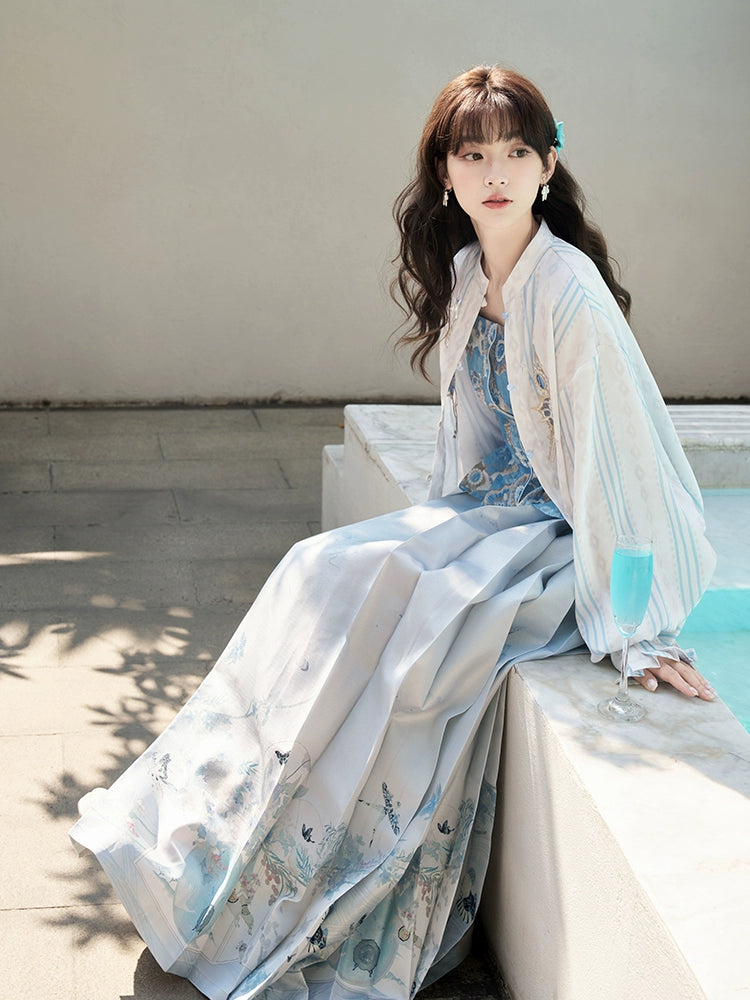 More than Thirteen [Sea, Moon and Wind] Spring Shirt Printing Suspender National Style Set modern HanFuDreams