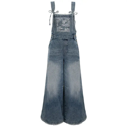 New Chinese Style Top with Denim Overalls | Women's Set modern More than thirteen Overalls XS