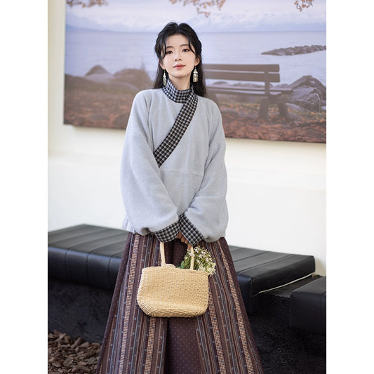 Chi Xia [Cold Smoke] curved collar short jacket six broken skirt Jin jin HanFuDreams Cold smoke two-piece set S