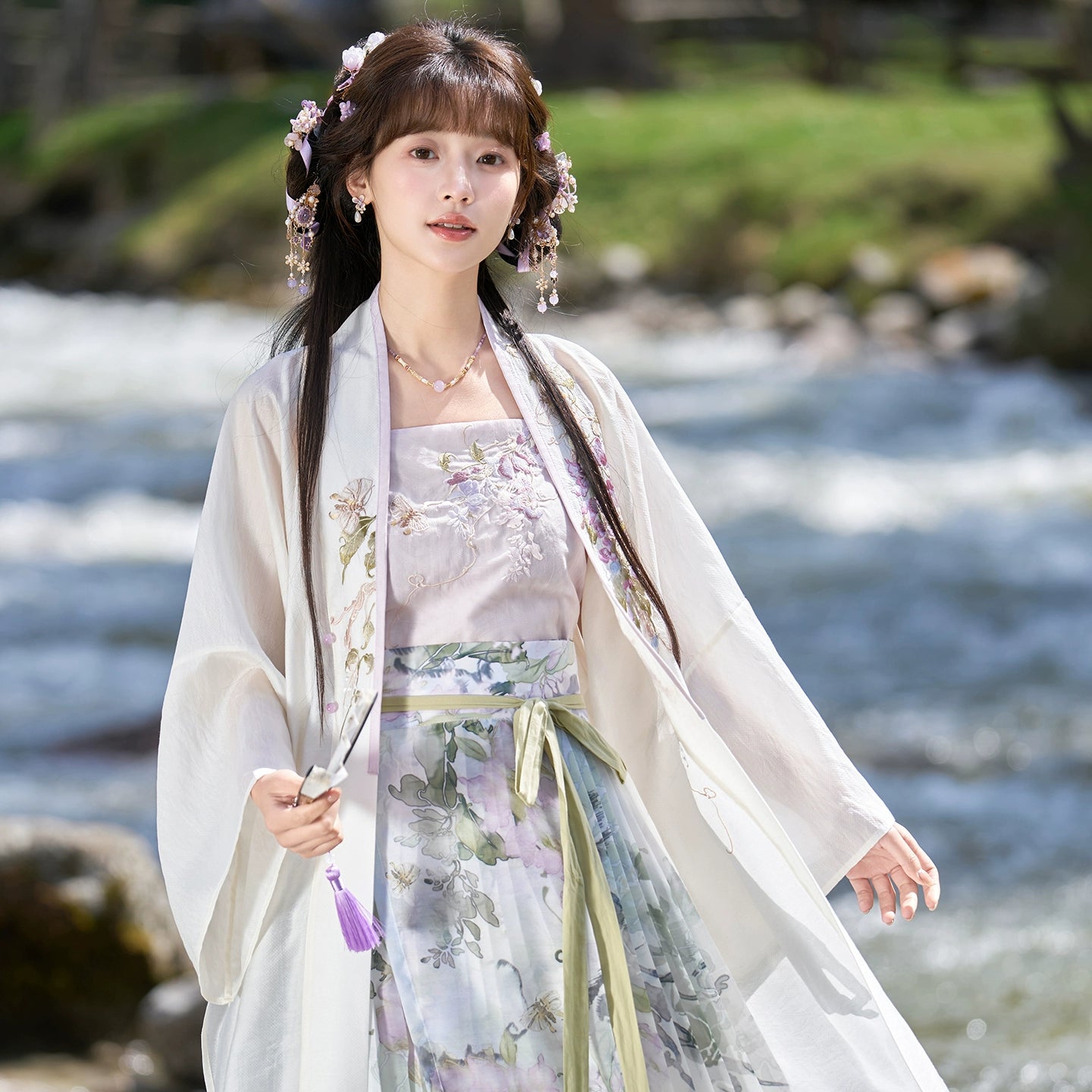 More than thirteen [文藤丹青] Tencel suspender hundred skirts Song Hanfu women song HanFuDreams three-piece set S