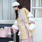 More than thirteen [pastel peony] square collar long jacket coat imitation rabbit fur Ming