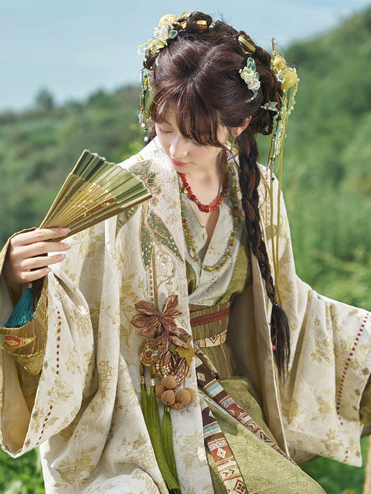 More than Thirteen [Feng Heqi] Weaving Gold Jacquard Pair Jacket Improvement Hanfu han HanFuDreams