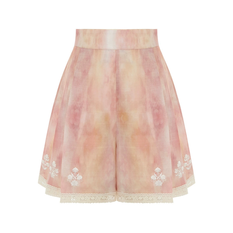 More than thirteen [Xiaohe Flip] Summer national style smudged pink top and shorts set HanFuDreams shorts S